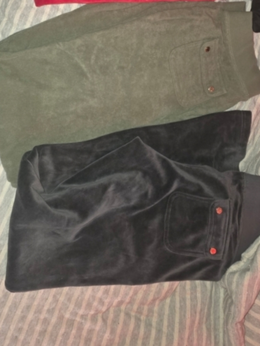 Juicy Couture Olive Green and Gray Velour Pants Set